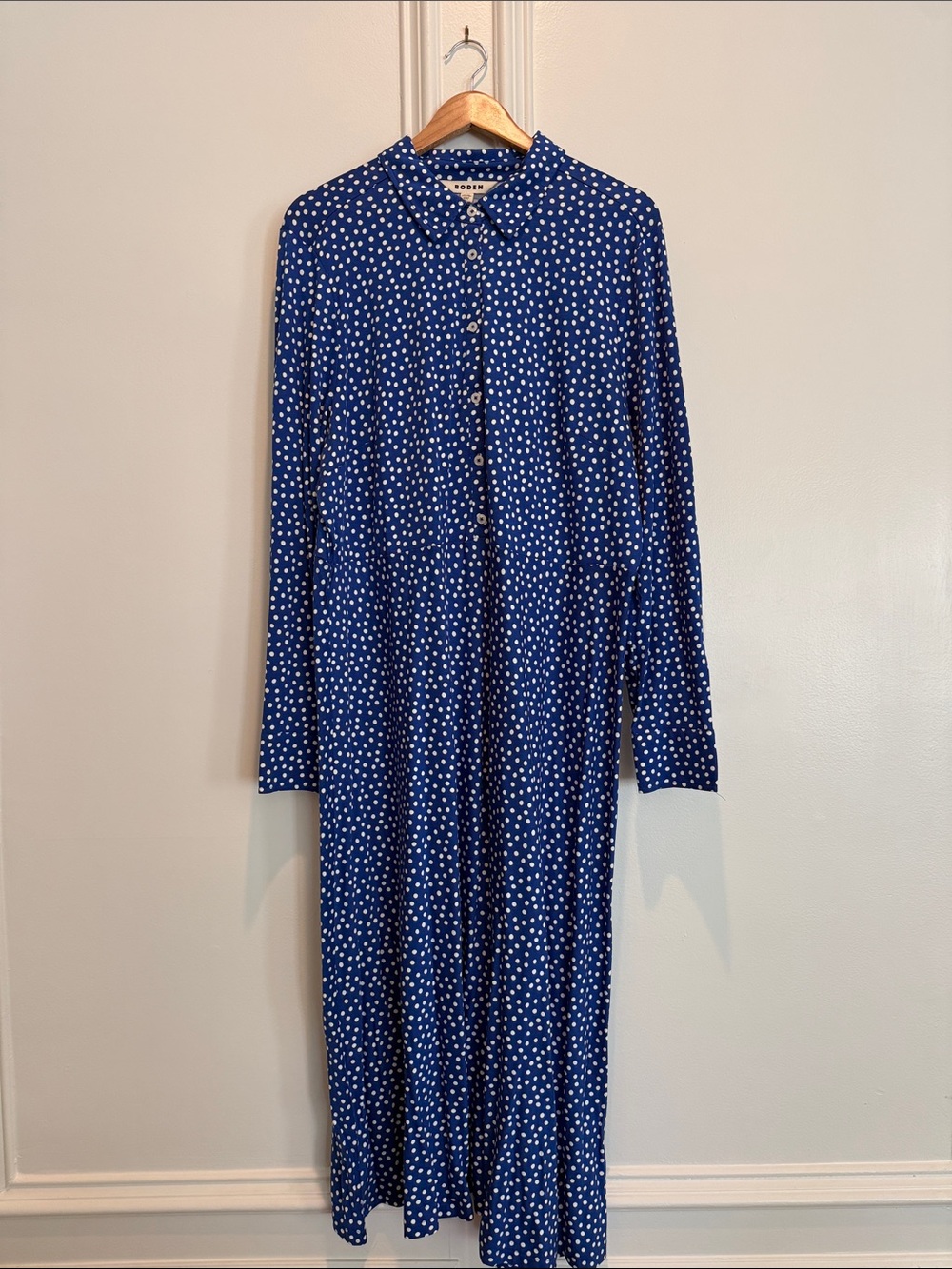 Classic Navy Polka Dot Button-Front Dress